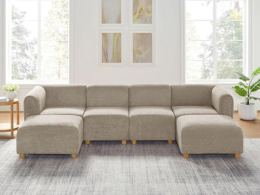 VANOMi Oversized Modular Sectional Sofa, U-Shaped Sectional Couches for Living Room, 6 Seats Modular Sofa with Reversible Chaises, Camel