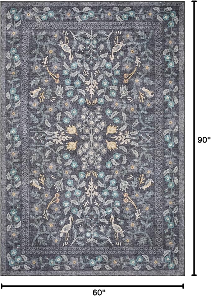 Loloi Rifle Paper Co. Maison Collection MAO-01 Nightingale Black 5'-0" x 7'-6", .19" Pile Height, Area Rug