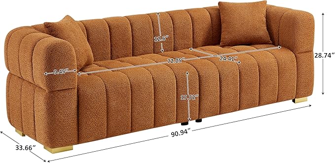 VANOMi Sofa and Chair Set, Modern Deep Seat Couch & Boucle Sofa Chairs, Oversized Upholstered Couch Sets for Living Room, Bedroom, Office, Apartment, Curry (3 Pieces)