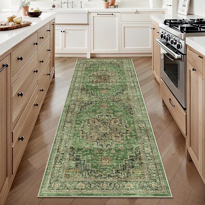 2x6 Vintage Runner Rug Low Pile Runners Non-Slip Machine Washable Rug Retro Distressed Print Lightweight Carpet for Hallway Kitchen Living Room Bedroom Laundry Room