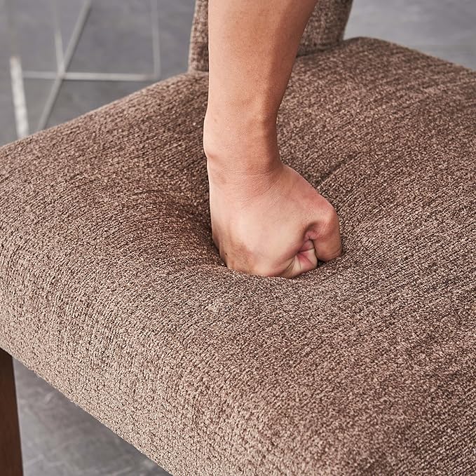 VKNOW Wooden Dining Chairs Set of 4, Modern Fabric Upholstered Dining Room Chair Kitchen Chairs, Farmhouse Dinner Chair for Kitchen Dining Room, Brown