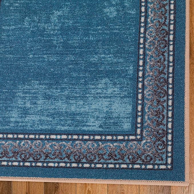 Antep Rugs Alfombras Bordered Modern 2x4 Non-Slip (Non-Skid) Low Pile Rubber Backing Kitchen Area Rug (Turquoise Blue, 2'3" x 4')