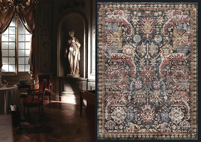 RUGSURE Washable Area Rugs - Perfect for Living Room, Bedroom, Kids Room, Nursery - Stain & Water Resistant Non-Slip, Pet & Child Friendly, Vintage Tribal Area Rugs (Rust, 4' x 6')