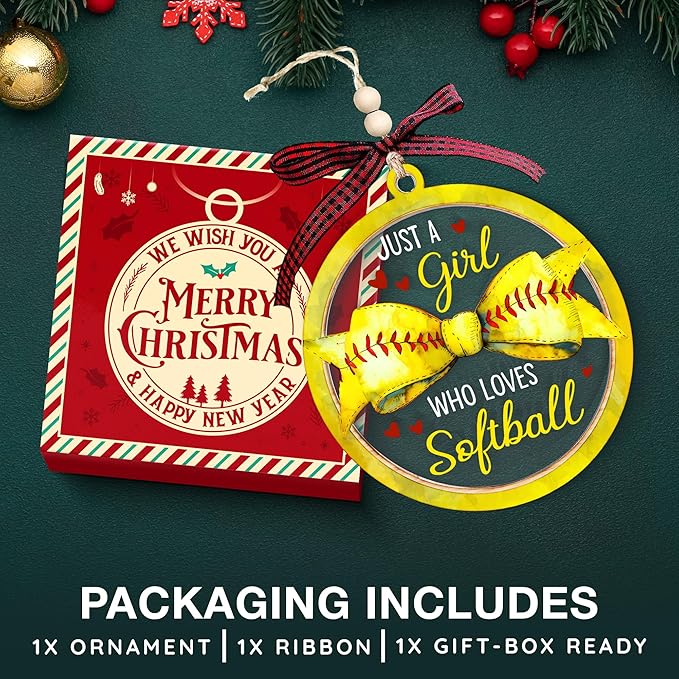 Softball Ornaments for Christmas Tree - Delightful Softball Gifts for Team, Perfect Ornaments for Girls 8-12, Featuring Pitcher and Catcher Ornament, Memorable Christmas Softball Gifts