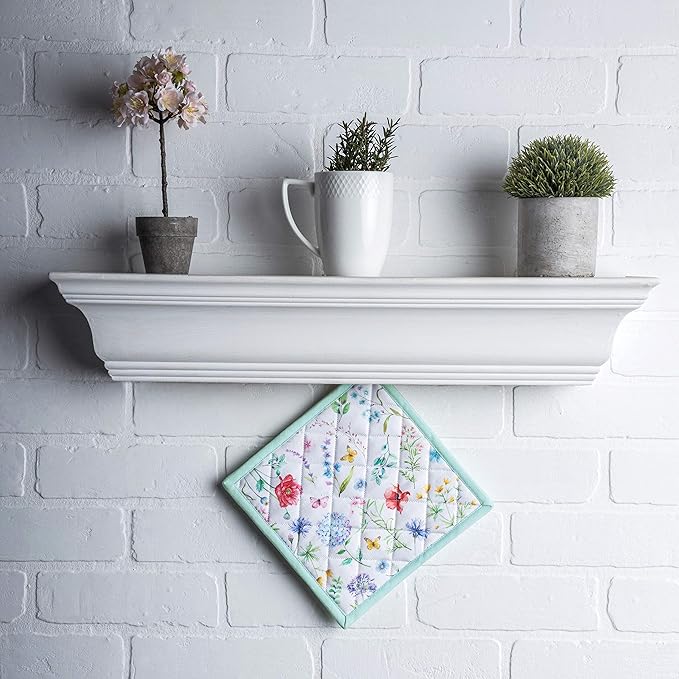 Maison d' Hermine Pot Holders Set 100% Cotton Heat Resistant Potholders 8" x 8" Hot Pads with Loop BBQ, Cooking, Baking, Grilling, Kitchen, Handling Hot Pans Spring/Summer (Pack of 2, Just Floral)