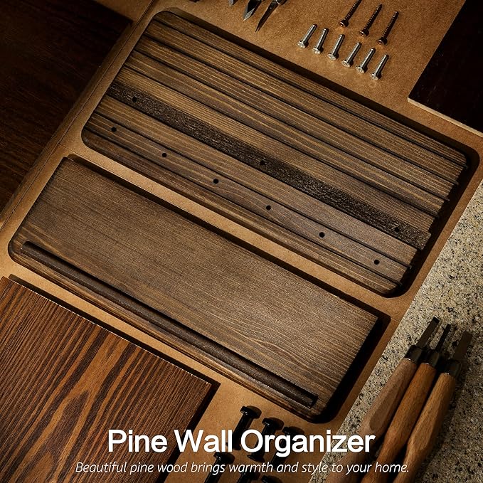 Rebee Vision Farmhouse Key Holder Wall Mount for Home Decor – Decorative Pine Wooden Key Holder for Wall with 6 Hooks & Floating Shelf - Rustic Charm for Room Decor Aesthetic (Brown)