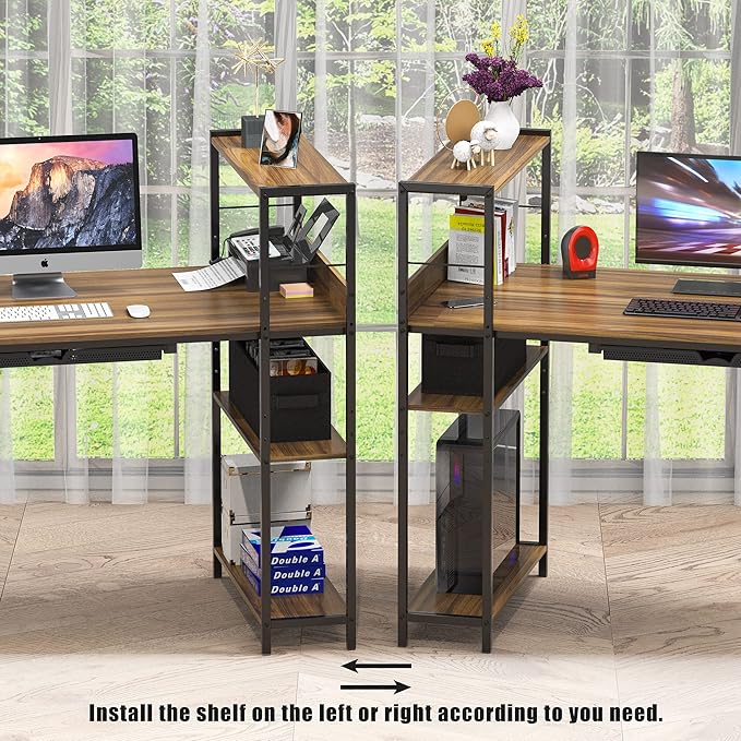 SHW 46-Inch Home Office Mission Computer Desk with Side Shelf and Drawer, Walnut