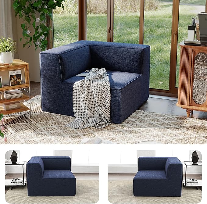 38“ Modular Sectional Sofa Convertible Cube Couch Seat Set, Combine L-Shaped U-Shaped, Free Assembly, Space-Saving for Living Room, Thick Foam Fabric Chenille Blue (Only Corner)