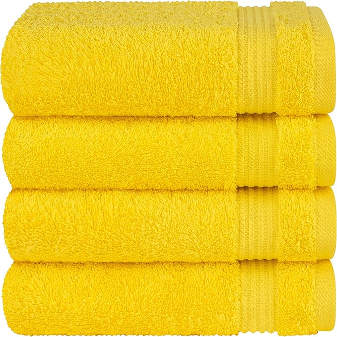 Cotton Paradise Hand Towels for Bathroom, 100% Cotton Turkish 4 Piece Hand Towel Set, Soft Absorbent Face Towels, Yellow Hand Towels