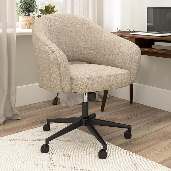 Bush Furniture Mid Century Modern Desk Chair for Home Office, Adjustable Seating with Wheels and Swivel Base, Fairfax Collection, Cool Beige Fabric Upholstery