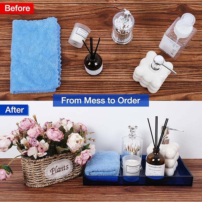 Acrylic Tray 5mm Thicken for Vanity Makeup, Perfume, Jewelry Holder, Napkin, Blue 12x6'' Decorative Serving Tray for Bathroom, Toilet Tank, Sink Countertop, Living Room,Dresser, Coffee Table