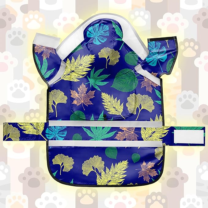 Dog Raincoat, Adjustable Dog Rain Jacket with Clear Hooded Double Layer for Large Medium Small Dogs Puppies, Waterproof Rain Coat Poncho Leaf, Blue-L