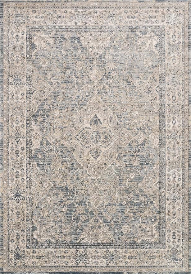 Loloi Teagan Collection TEA-04 Sky/Natural 5'-3" x 7'-6" Area Rug, Large, Soft Neutral Rug, High-Traffic for Living Room, Bedroom, Home Office, Dining Area