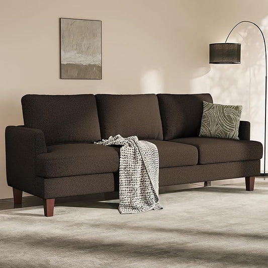 3 Seater Sofa Couch with Deep Seats, 89" Mid Century Modern Upholstered Sofa with Armrests, Comfy Couches for Living Room, Bedroom and Office, Linen Fabric Apartment Couch (Linen Brown)