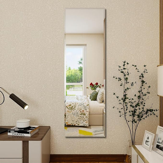 Full Length Mirror Door Hanging, 57X18 Full Length Hanging,Beveled Mirror Frameless，Bedroom, Wardrobe, Door (57 * 18 Inch)