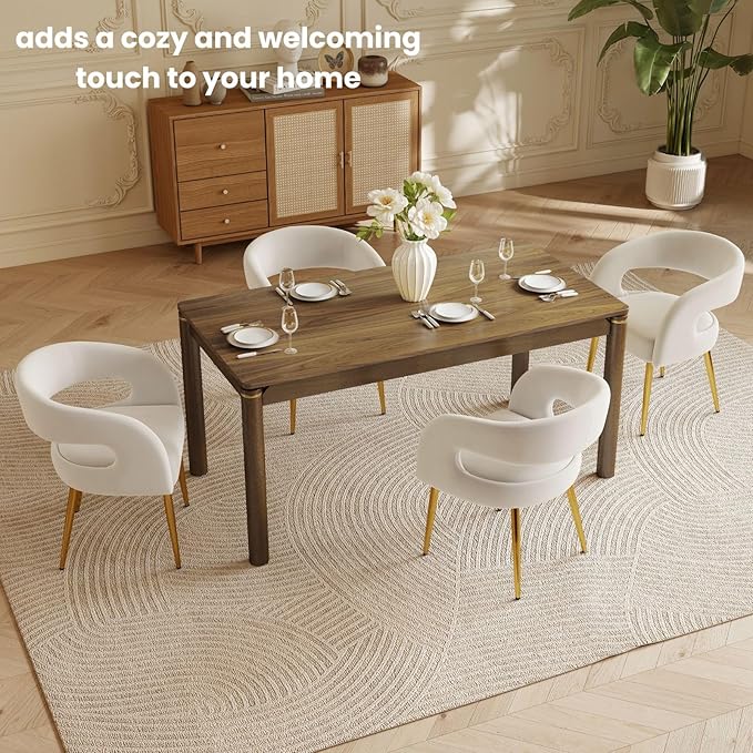 63" Dining Table for 4-6 People, Modern Farmhouse Rectangular Kitchen Table with Solid Wood Legs & Gold Trim, Large Long Dining Room Table for Living Room, Walnut