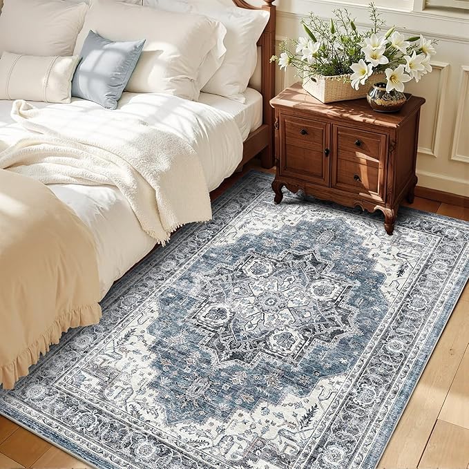 3x5 Vintage Area Rugs for Indoor Entrance Stain Resistant Washable Entryway Rug Ultra Soft Low Pile Lightweight Carpet Faux Wool Rugs for Living Room Bedroom Playroom Home Office