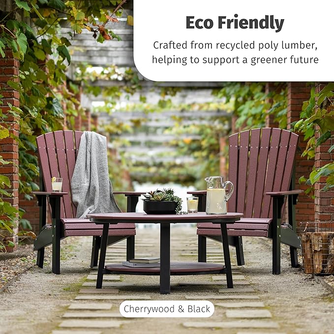 LuxCraft Deluxe Poly Round Outdoor Coffee Table, Two Tier Coffee Table, Round Conversation Tables for Outside Patio with Lower Shelf - Amish Made in USA (Dove Gray & Slate)