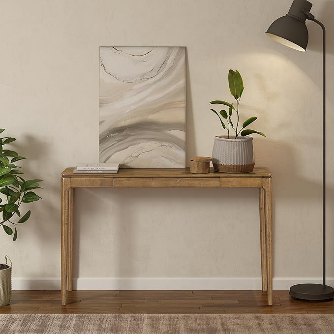 NTC Mingle 47-Inch Console Table, Modern Solid Wood Entryway Table with Hidden Drawer, Waterproof & Heat Resistant, Narrow Table for Hallway, Living Room & Foyer, Teak Look