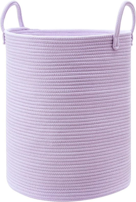 62L Large Purple Hamper Laundry Basket for Nursery Kids Tall Lavender Blanket Basket for Girls Cotton Rope Lilac Clothes Hamper in Bedroom