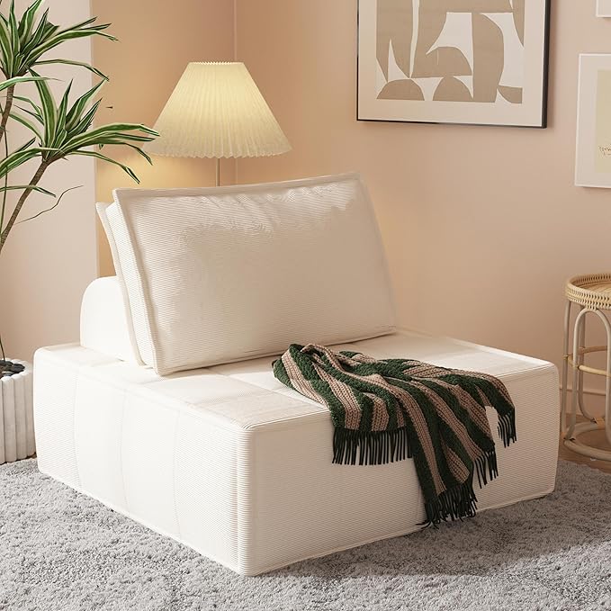 PurrJoys Modular Sectional Sofa, 35" Corduroy Sofa Sleeper Deep Seat Sofa with Adjustable Backrest, Small Couch for Small Spaces, Living Room, Bedroom, Apartment,Blue Office Couch