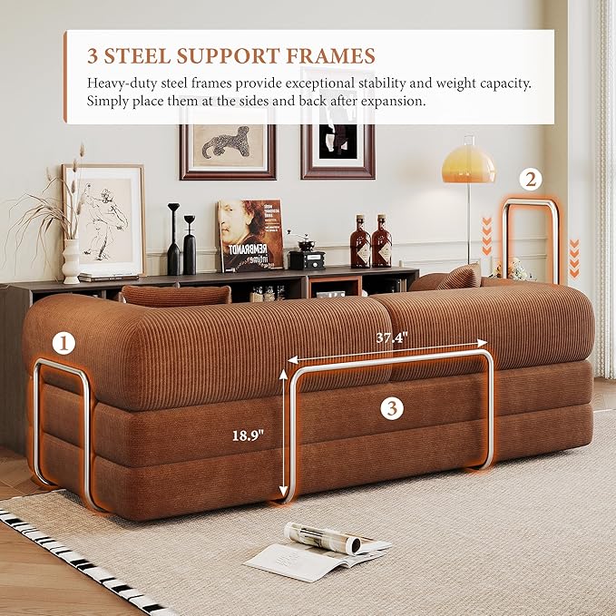 Boneless Couch Sectional Sofa,Convertible Sofa Bed with Sleeper Sofa,Futon Floor Couch Folding Sofas for Living Room,Bedroom,Apartment (Orange, 78.8''W)