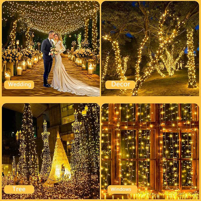 Kwaiffeo Warm White String Lights: 500LED 164FT 8 Modes Warm Twinkle Lights for Bedroom Christmas Wedding Decorations Outdoor Indoor