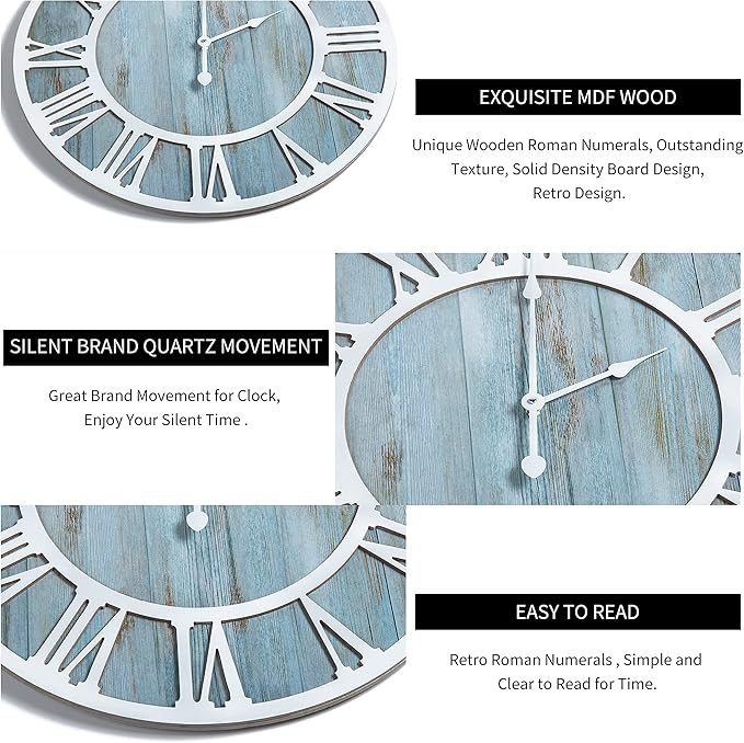 1st owned Wall Clocks for Living Room Decor,16" Vintage,Round Silent Non Ticking,Black Metal,Modern Wood Clocks for Home Bedroom,Kitchen,Garden,Office,Cafe,Modern Wall Decoration -Roman Numerals