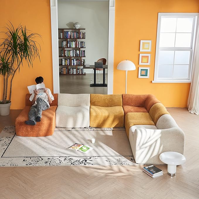 Modular Sectional Sofa, Freely Configurable Modular Design, Comfy Raindrop Velvet Fabric U Shaped Couch, Soft Upholstery L Shaped Couch Stylish Color-Block Versatile for Living Room & Lounge