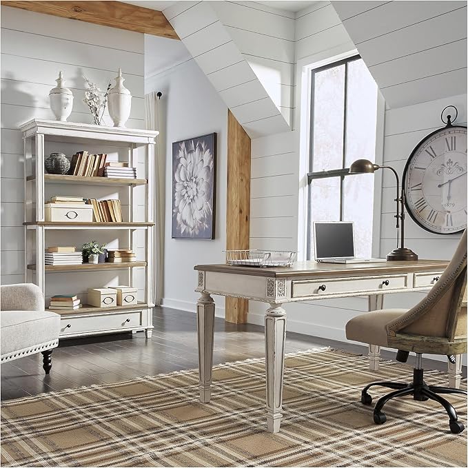 Signature Design by Ashley Realyn French Country 75" Bookcase with Drawer, Chipped White