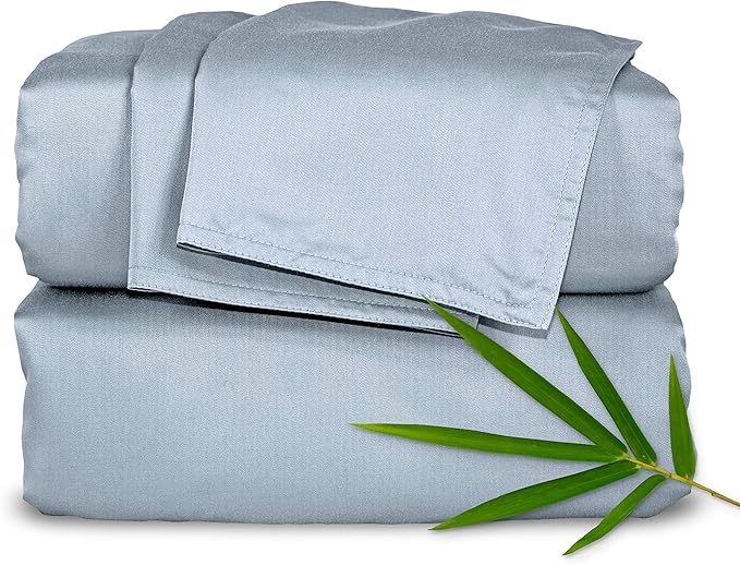Pure Bamboo Full Sheets, Genuine 100% Organic Viscose Derived from Bamboo Bed Sheet Set, Luxuriously Soft & Cooling, Double Stitching, 2 Year Quality Promise (Full, Sterling Blue)