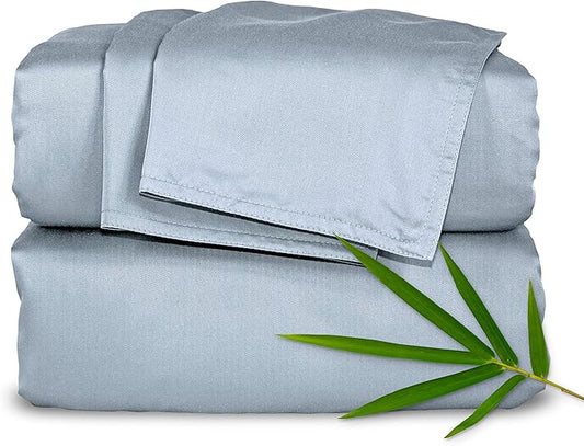 Pure Bamboo Twin XL Sheets, Genuine 100% Organic Viscose Derived from Bamboo Bed Sheet Set, Luxuriously Soft & Cooling, Double Stitching, 2 Year Quality Promise (Twin XL, Sterling Blue)