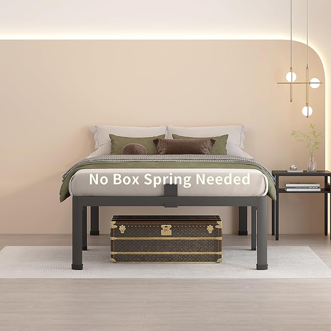 MAF 16 Inch Twin Bed Frames with Round Corner Legs Mattress Slide Stopper No Box Spring Needed Heavy Duty Metal Platform Bed Frame Under-Bed Storage Space, 3000 LBS Steel Slats Support