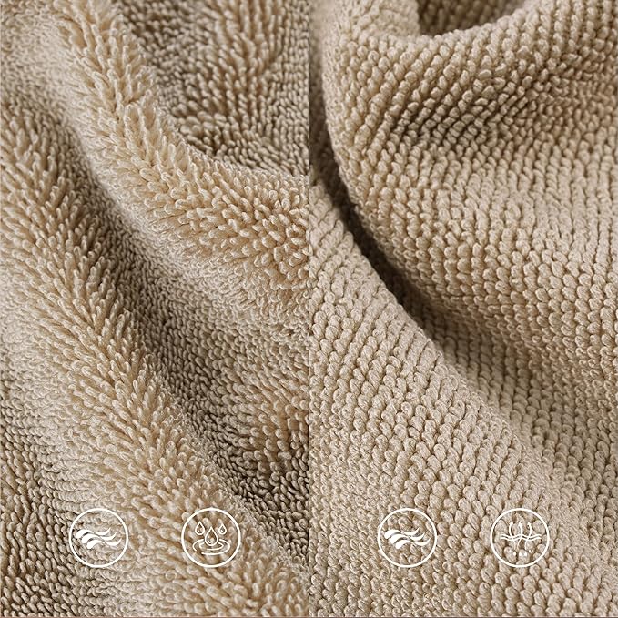 Ring Spun Terry Microfiber Bath Towel Set, 3 Piece, Oversize, Quick Dry, Lint Free, Includes Bath, face, and Hand Towels (Beige)