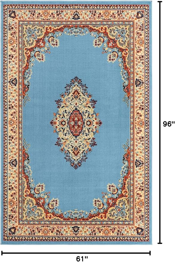 Unique Loom Reza Collection Traditional Persian Style Area Rug, Rectangular 5' 1" x 8' 0", Light Blue/Ivory