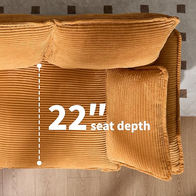 83" Loveseat Sofa, Cloud Couches for Living Room, Comfy Corduroy Couch with Deep Seat, Love Seat Couches for Bedroom, Apartment and Office, Easy Assemble for Small Space (Yellow)