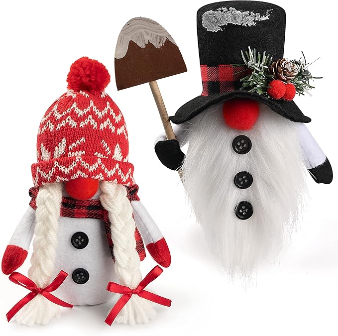D-FantiX Christmas Snowman Gnomes Plush, 2 Pack Handmade Swedish Tomte Gnomes Scandinavian Figurine Nordic Gnome Plush Christmas Elf Doll Ornaments Christmas Gnomes Decorations Home Decor