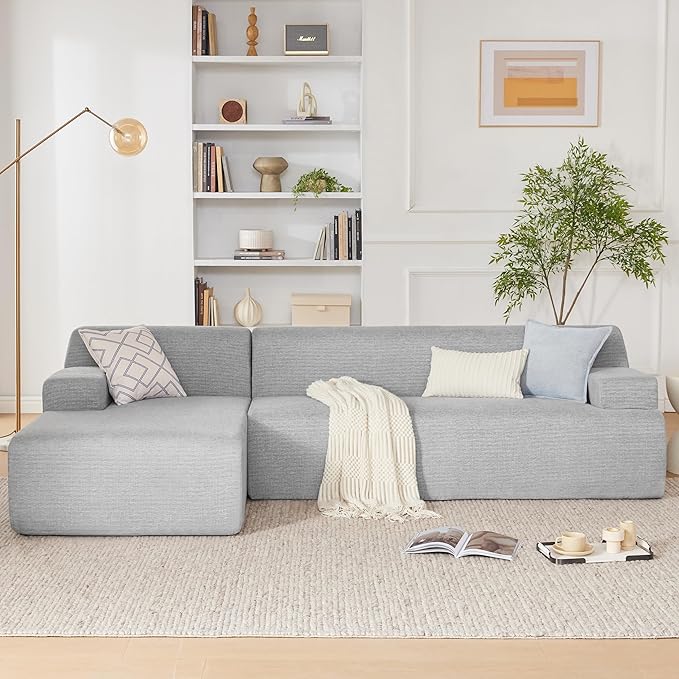 107” Modular Sectional Sofa, Boneless Couch Modern Sofa for Living Room, High Density Sponges Cloud Couch Sectional, L-Shape Couches for Living Room, LightGrey
