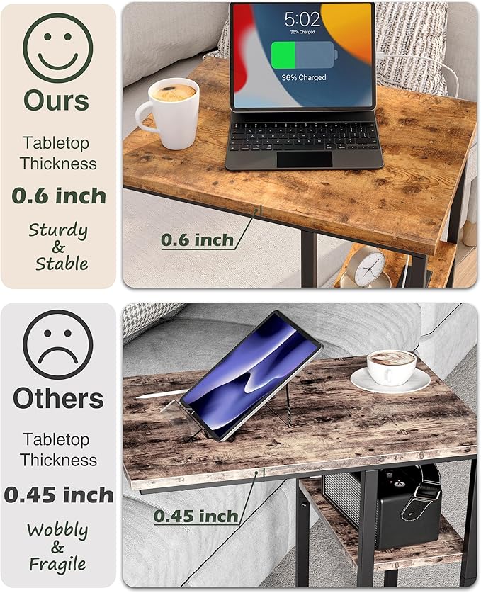 Innerjoin Slim C Shaped End Table, C Side Table for Sofa, Couch and Bed, Tv Tray Table fits Small Space, Living Room Bedroom, Rustic Brown