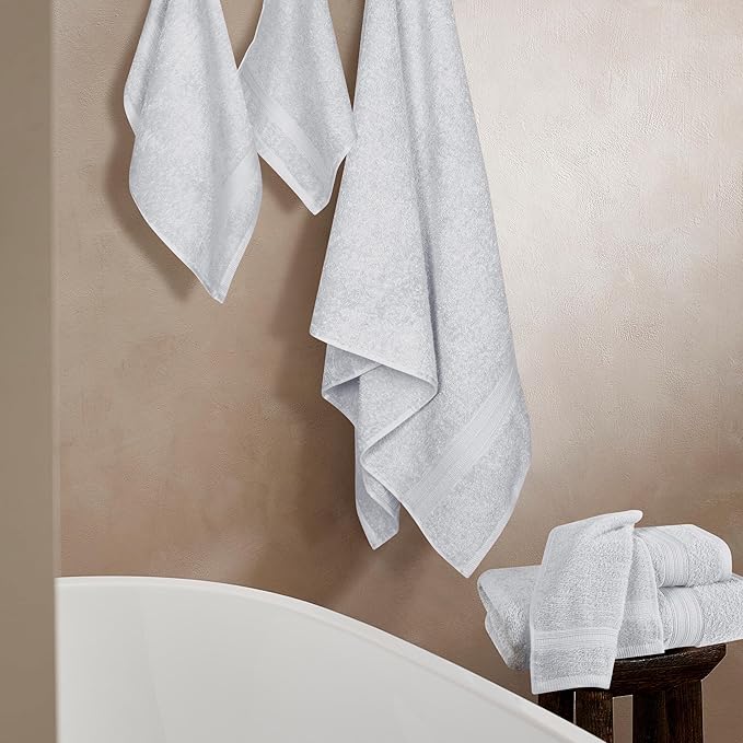 BOUTIQUO 6 Pack Cotton Towel Set, Contains 2 Bath Towels 27x54 inch, 2 Hand Towels 16x24 inch & 2 Wash Coths 12x12 inch, Ideal Everyday use, Ultra Soft Compact & Lightweight - Light Grey