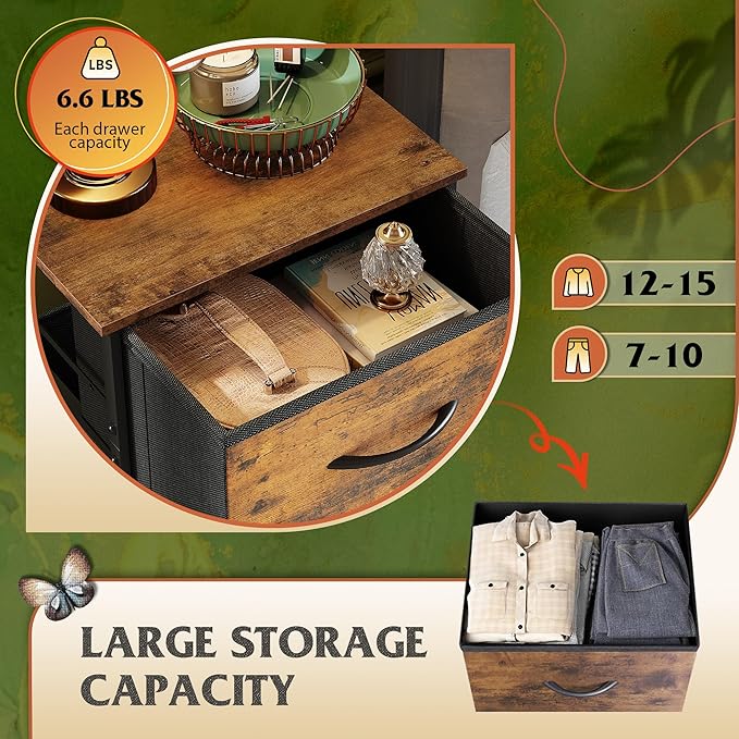 WLIVE Dresser with 4 Drawers, Fabric Storage Tower, Organizer Unit for Bedroom, Hallway, Entryway, Closets, Sturdy Steel Frame, Wood Top, Easy Pull Handle, Rustic Brown Wood Grain Print