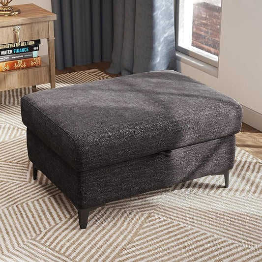 35" Large Storage Ottoman for Living Room, 7.8" Deep Seat Rectangular Ottoman Foot Rest for Couch, Chenille Storage Footstool Load 350 lb （Dark Dray）