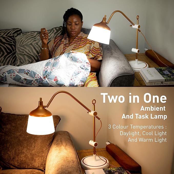 Anita Table Lamp - Daylight Crafting Lamp with Dimmer Switch, 3 Color Modes, 6000 Kelvin, Extendable Arm & Magnifying Lens for Quilting, Stitching, Arts & Crafts