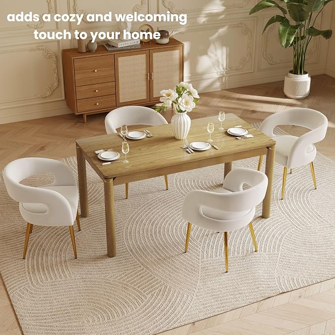 63" Dining Table for 4-6 People, Modern Farmhouse Rectangular Kitchen Table with Solid Wood Legs & Gold Trim, Large Long Dining Room Table for Living Room, Natural (Table Only)