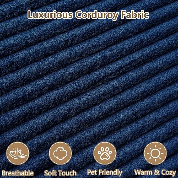 96" U-Shape Cloud Couch, Modern Modular Sectional L-Shape Sofa with Ottoman, Corduroy Upholstered Couches Deep Seat Sleeper Chaise Longue for Living Room, No Assembly Required(Blue, Right Facing)