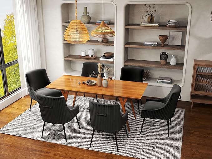 Velvet Dining Chairs Set of 6,Black Upholstered Living Room Chairs with Black Metal Legs, Modern Tufted Accent Chairs for Living Room, Study Room, Kitchen