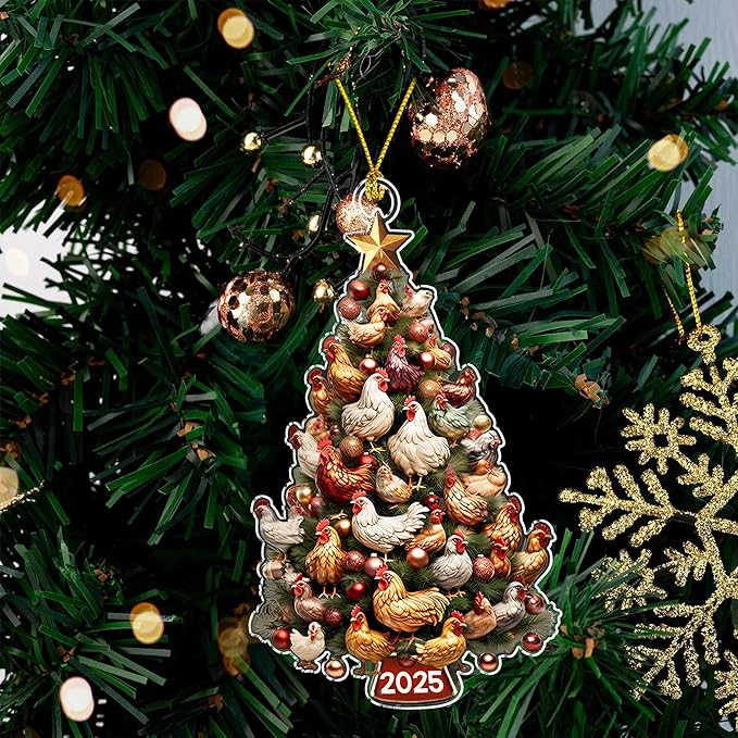Chicken Ornament - Chicken Ornaments for Christmas Tree, Unique Gifts for Chicken Lovers, Farm Animal Christmas Ornaments, Rooster Ornament for Holiday Decoration, Ideal Animal Themed Gifts