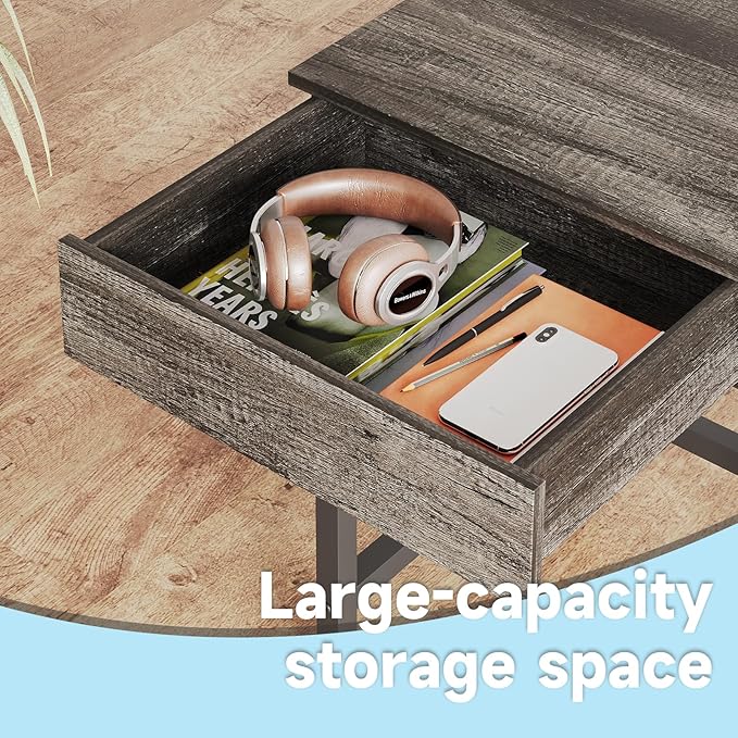 Mexin Computer Desk with Drawers, Gray Oak