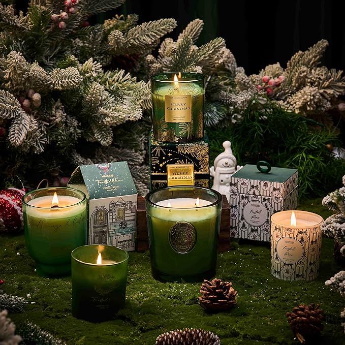 M&SENSE Natural Soy Candle | Evergreen Pine & Emerald Green | 9.2 oz, 50H Burn Time | Luxury Scented Candle for Relaxation, Gifting, Home Décor | Ideal for Bedroom, Office, Party Ambiance