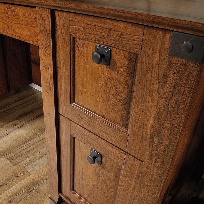 Sauder Carson Forge Rustic Vintage Computer Desk with Drawers Storage, in Washington Cherry finish